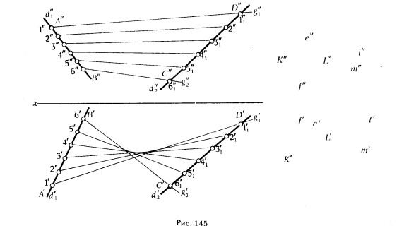 Рис 145.Линейчатые поверхности с двумя направляющими