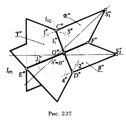 Рис 237.Построение линии пересечения поверхностей второго порядка (частные случаи)