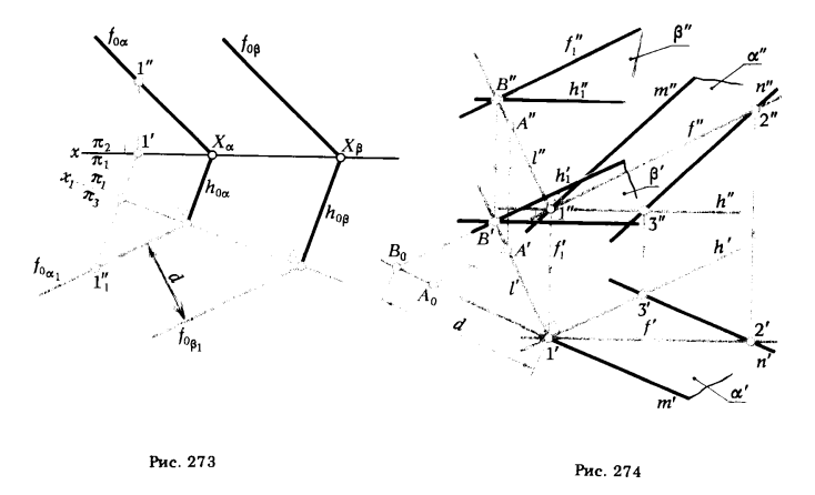 Рис 273-274.Определение расстояния между точкой и плоскостью, прямой и плоскостью,между плоскостями и скрещивающимися прямыми
