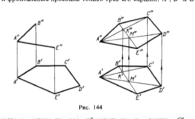 Рис 144. Построение проекций плоских фигур