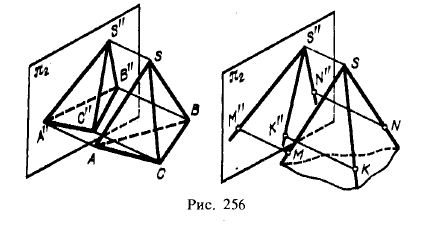 Рис 256.Построение проекций многогранников