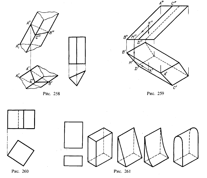 Рис 258-261.Чертежи призм и пирамид