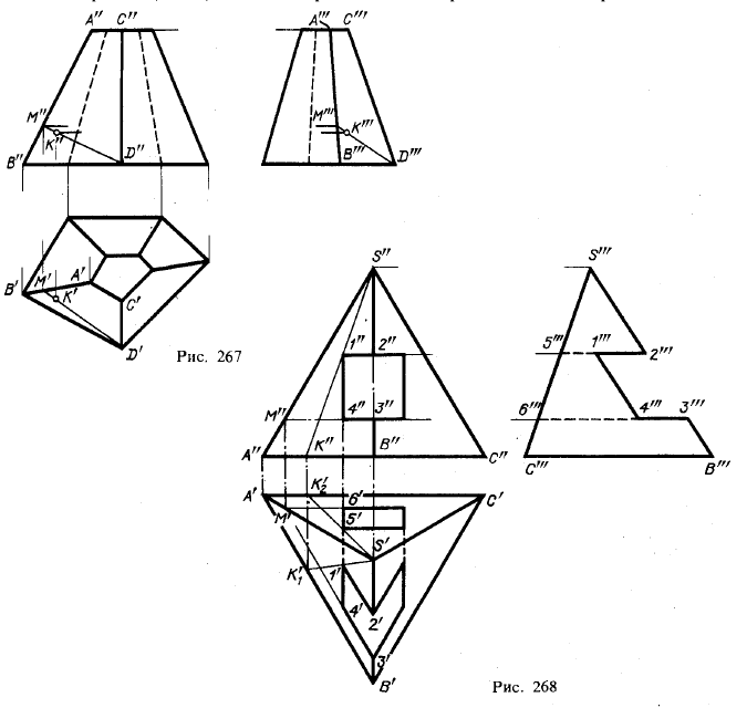 Рис 267-268.Чертежи призм и пирамид