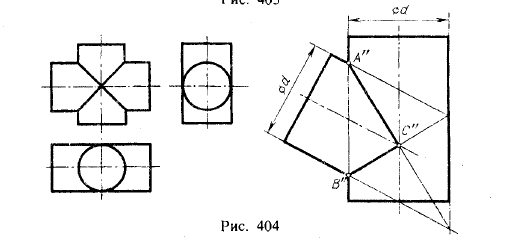 Рис 404.Некоторые особые случаи пересечения одной поверхности другою