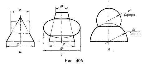 Рис 406.Некоторые особые случаи пересечения одной поверхности другою