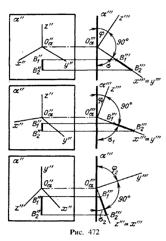 Рис 472.Прямоугольные аксонометрические проекции.Коэффициенты искажения и углы между осями